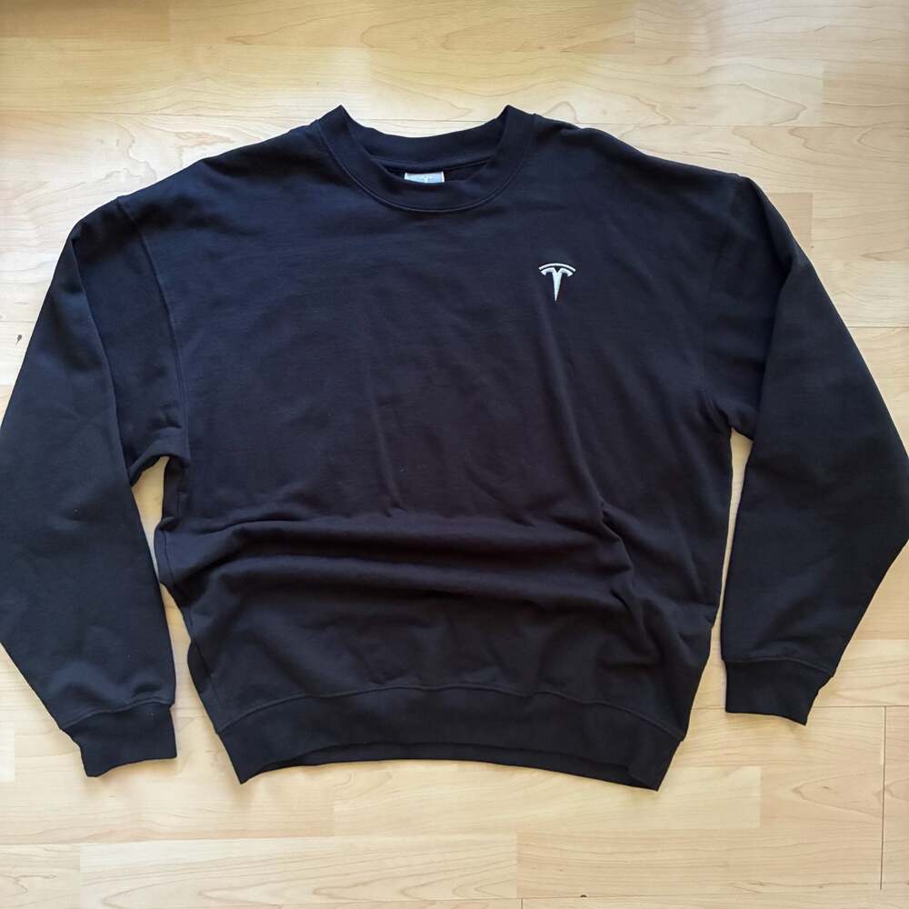 Tesla Black Embroidered Logo Crewneck Pullover Sweatshirt Size L
